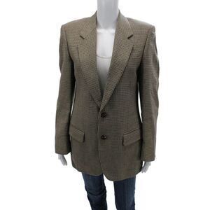 Giovanni Women Brown Wool Check Blazer Collared Button Long Sleeve 80s Size 38